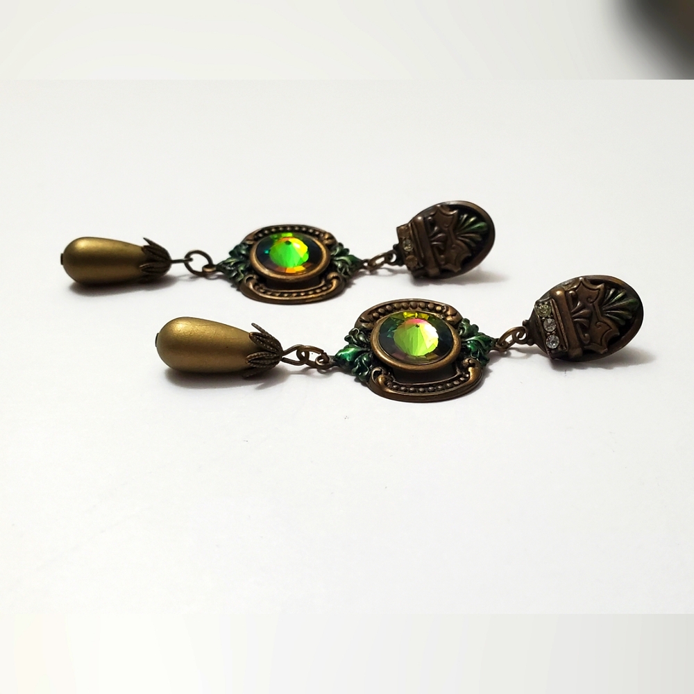 Vtg. Dangle Ravioli Stone Earrings